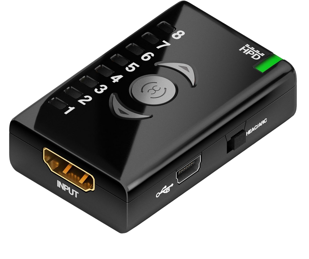Dr HDMI input side with HDMI input, Mini-USB port and HEAC/ARC switch